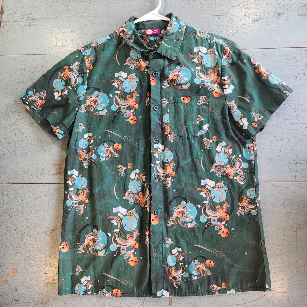 LudoCherry Mens Hawaiian Button‎ Down Sz Small Skulls 100% Cotton
